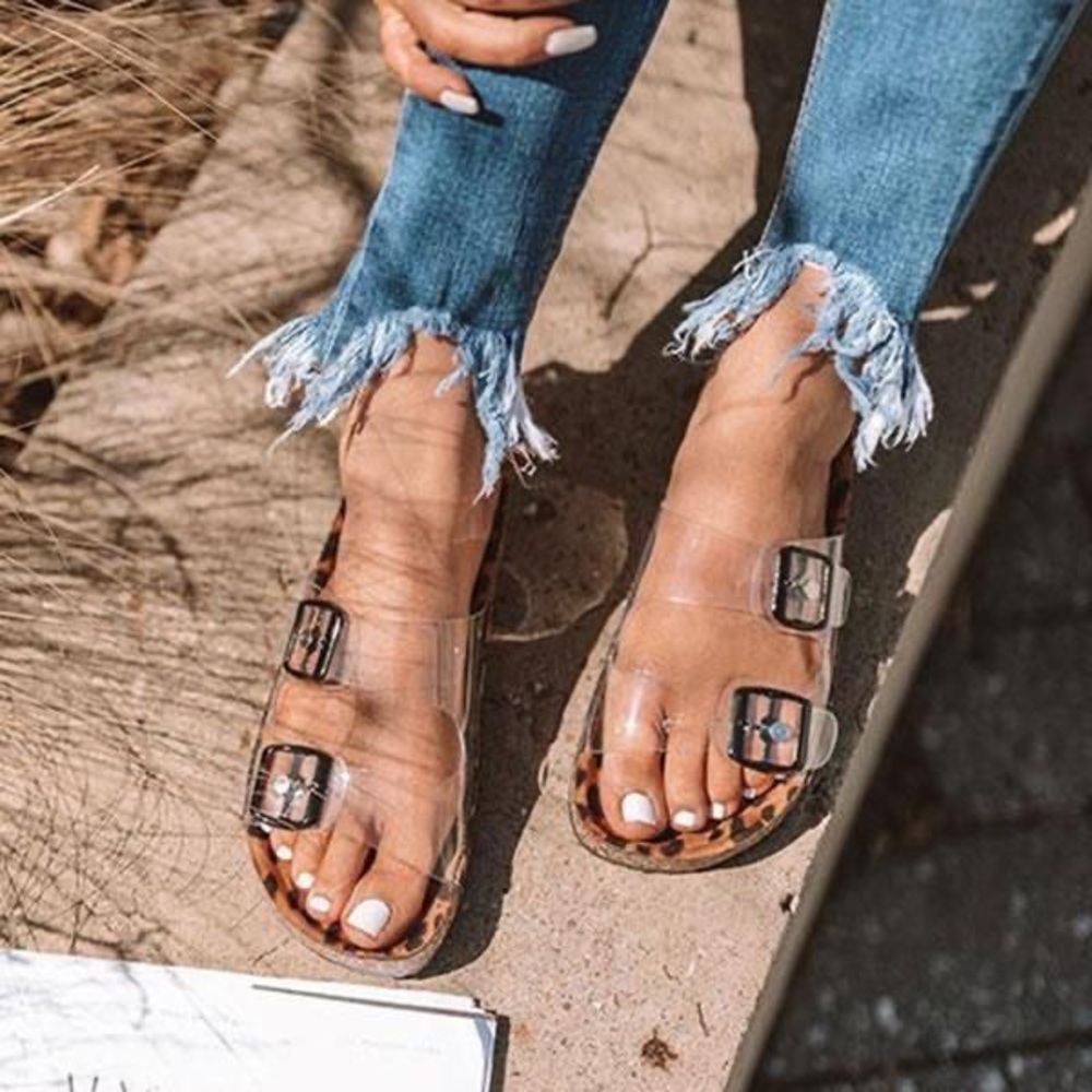 Clear strap leopard footbed sandals. BNIB